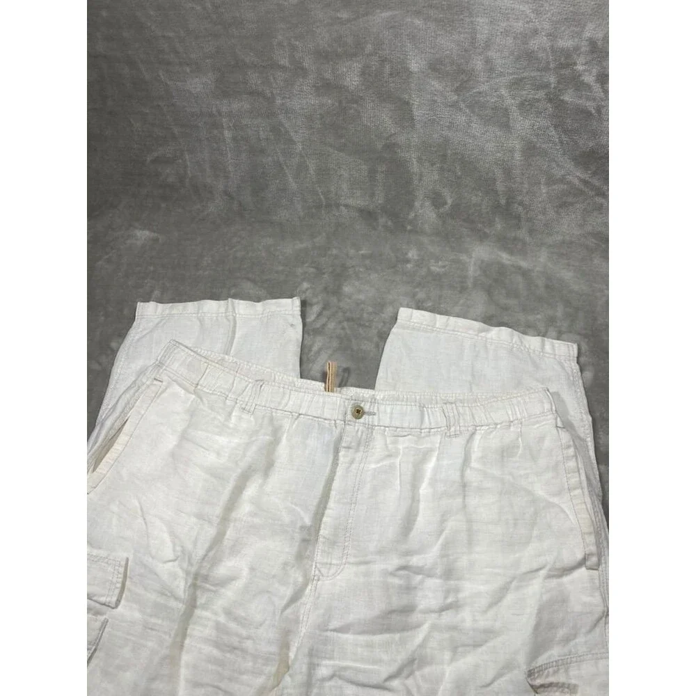 Tommy Bahama Cargo Linen Pants Men XXL 2XL Cream Straight Relax Casual